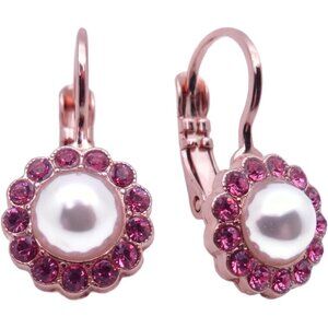 Mariana Roxanne Rose Gold Earrings Simulated Pearl & Fuchsia Flower 1166 NWT